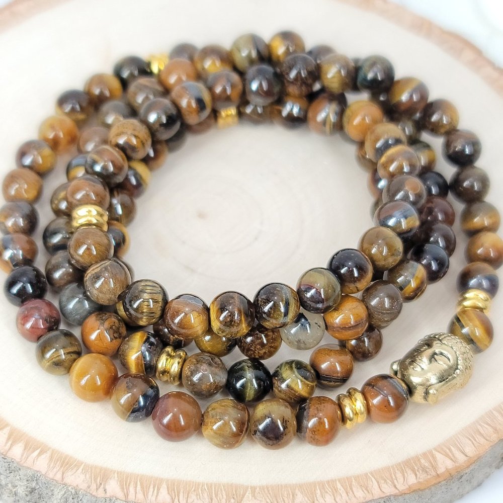 NWT 108 Mala Tiger Eye Bracelet Necklace NEW
